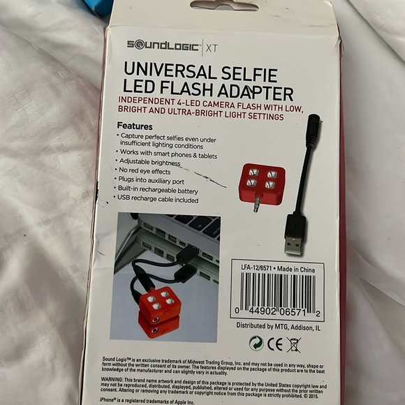 Universal selfie LED flash adapter, Red. Work with IPhone and Android. New - Picture 3 of 3